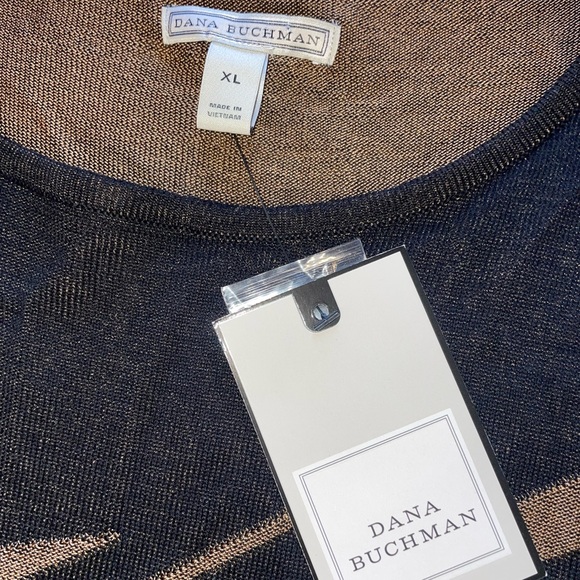 Dana Buchman Black and Tan Asymmetrically Striped 3/4 Sleeve Sweater - Picture 3 of 7